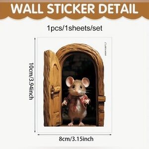 1 pc Whimsical 3-D Mouse 🐭 Hole Wall Decal | Removable PVC Sticker